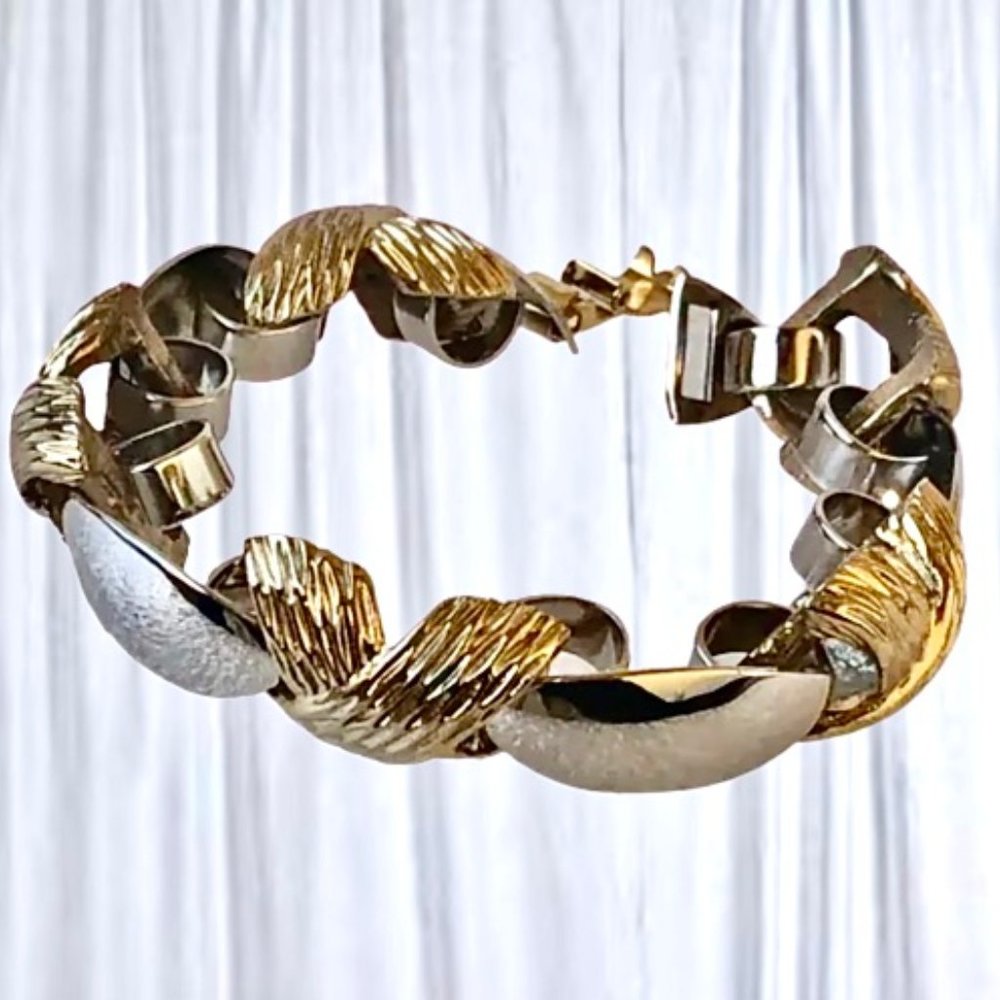 NAPIER Vintage Statement Bracelet Bold X Link Gold + Silver Tone Statement